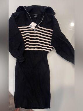 Forever 21 Black Sweater Dress with Cream Stripes